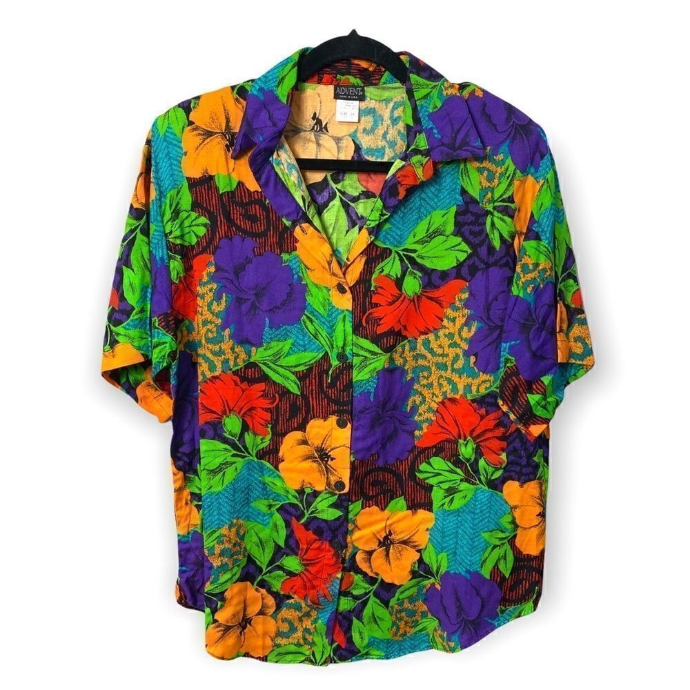 Vintage Advent Hawaiian Button down Floral Top